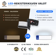 Nissan LED rekisterikilven valot — kirkkaan valkoinen 6000K (2kpl sarja)