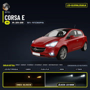 OPEL CORSA E LED-päivityssarja ulkovaloihin (ajovalot, vilkut, sumuvalot, peruutusvalot)