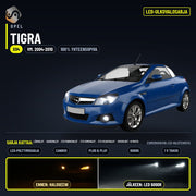 OPEL TIGRA 2004-2010 LED-päivityssarja ulkovaloihin (ajovalot, vilkut, sumuvalot, peruutusvalot)