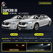 SKODA SUPERB III LED-päivityssarja ulkovaloihin (ajovalot, vilkut, sumuvalot, peruutusvalot)