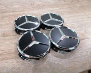 Mercedes-Benz Matta-Mustat vanteiden keskikupit / 75mm (4kpl sarja)