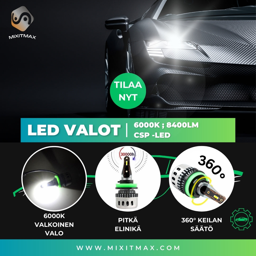Kirkkaat CSP LED Kaukovalot 6000K H1 H3 H7 H8 H9 H11 HB3 HB4 HIR2 9005 kirkkaat-csp-led-kaukovalot-6000k-h1-h3-h7-h8-h9-h11-hb3-hb4-hir2-9005