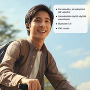 Open-ear kuulokkeet korvakoukulla — Bluetooth 5.4 + näyttökotelo (musta)