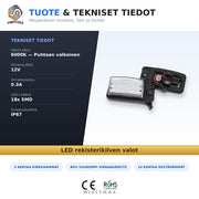 Nissan LED rekisterikilven valot — kirkkaan valkoinen 6000K (2kpl sarja)