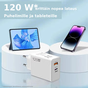 USB-pikalaturi Type-C + USB-A + 1m kaapeli — EU-pistoke (valkoinen)