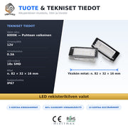 Renault / Dacia LED rekisterikilven valot — kirkkaan valkoinen 6000K (2kpl sarja)