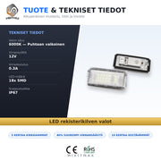 Mini ( R50 / R52 / R53 / R56 / R57 / R58 / R59 ) LED rekisterikilven valot — kirkkaan valkoinen 6000K (2kpl sarja)