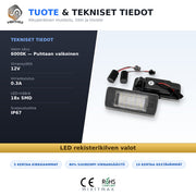 Opel Astra J / Zafira C LED rekisterikilven valot — kirkkaan valkoinen 6000K (2kpl sarja)