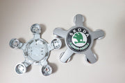 Skoda vannekeskiöt – 5-sakarainen tähti, vanha vihreä logo – 132,9mm (4kpl sarja)
