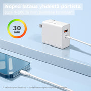 USB-pikalaturi Type-C + USB-A + 1m kaapeli — EU-pistoke (valkoinen)