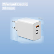 USB-pikalaturi Type-C + USB-A + 1m kaapeli — EU-pistoke (valkoinen)