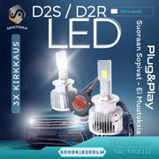 D2S / D2R LED Ajovalot ;8200lm TEHOPOLTTIMOT; 6000K Valkoinen Valo (2kpl sarja)