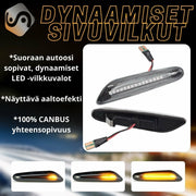 BMW sivuvilkut aaltoeffektillä ; Dynaaminen LED ; Tumma/Kirkas kotelo (2kpl sarja)