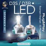 D3S LED Ajovalot ;8200lm TEHOPOLTTIMOT; 6000K Valkoinen Valo (2kpl sarja)