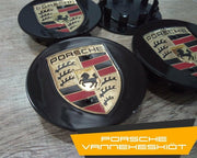 Porsche vannekeskiöt / Kulta-Mustat / 75mm (4kpl sarja)