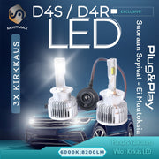 D4S/D4R LED Ajovalot ;8200lm TEHOPOLTTIMOT; 6000K Valkoinen Valo (2kpl sarja)