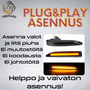 BMW 7 (E65/E66/E67) Dynaamiset LED sivuvilkut aaltoefektillä ; Tumma/Kirkas kotelo (2kpl sarja)
