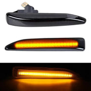 BMW 7 (E65/E66/E67) Dynaamiset LED sivuvilkut aaltoefektillä ; Tumma/Kirkas kotelo (2kpl sarja)